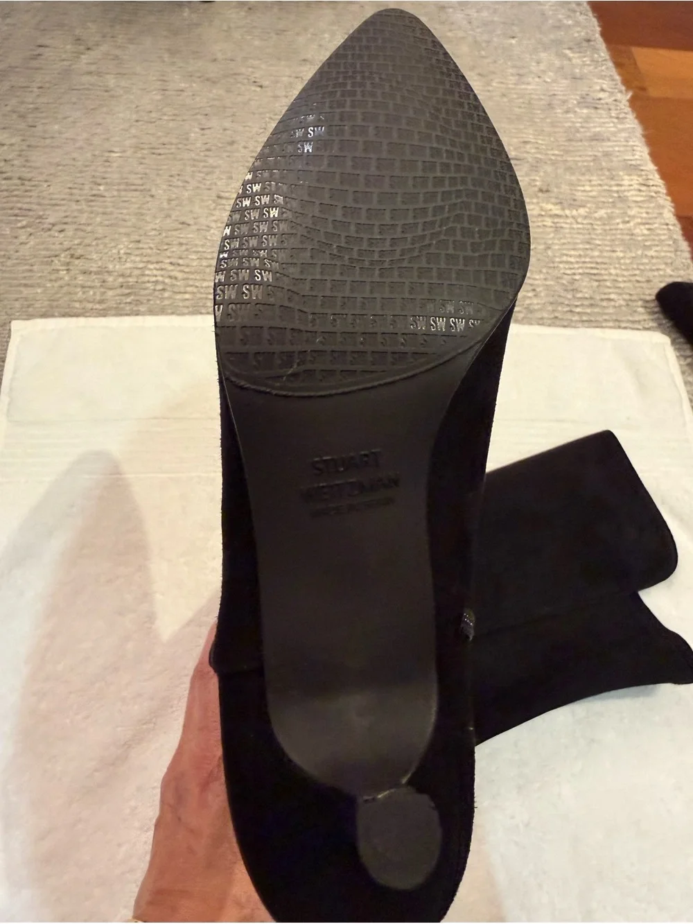 New Without Box Stuart Weitzman Black Suede Over-the-Knee Pointed Toe Boots